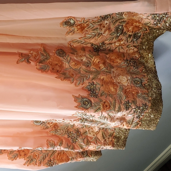 Cream peach Long gown ethnic wear with dupatta and pjami - Picture 2 of 4